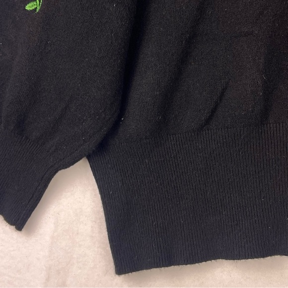 Belle Pogue Retro Embroidered Cherry Cropped V-Neck Cardigan Women's XL BLACK - Picture 7 of 16